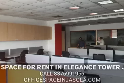 Welcoming reception area of a 2200 sqft commercial office space for rent in Elegance Tower Jasola.