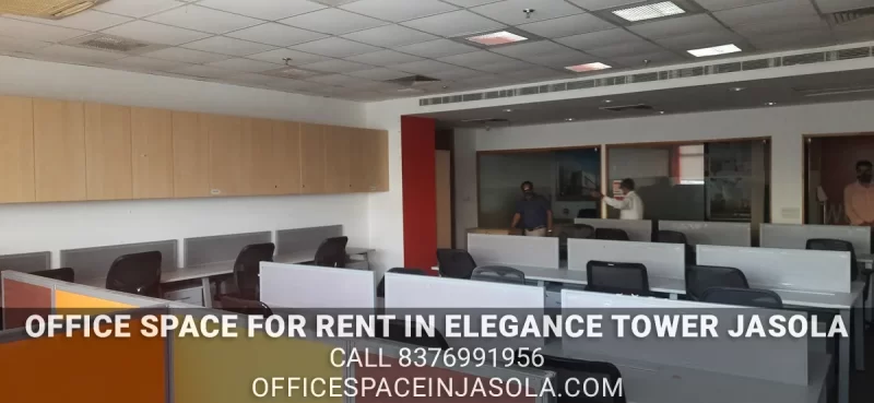 Welcoming reception area of a 2200 sqft commercial office space for rent in Elegance Tower Jasola.