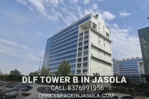Side view of DLF Tower B Jasola District Centre, a premium commercial building in South Delhi.