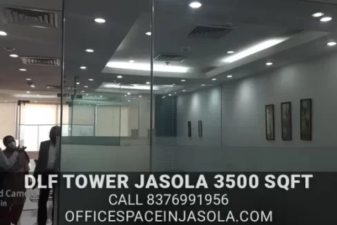 Clean and modern pantry area in a 3500 sqft office space for rent in DLF Tower Jasola for employee breaks.