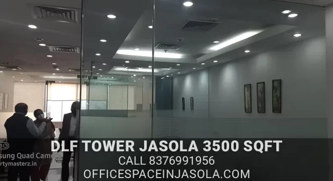 Clean and modern pantry area in a 3500 sqft office space for rent in DLF Tower Jasola for employee breaks.