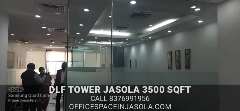 Clean and modern pantry area in a 3500 sqft office space for rent in DLF Tower Jasola for employee breaks.