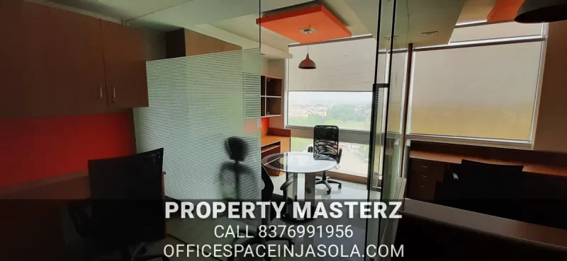 Welcoming reception area of an office space for rent in jasola.