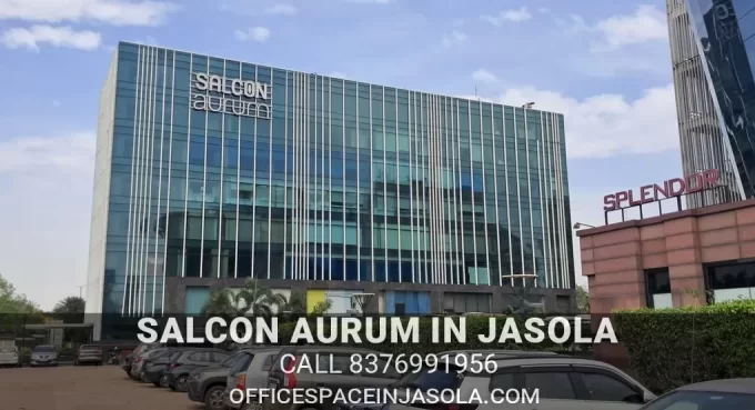 Main glass facade of Salcon Aurum Plot No 4 Jasola District Centre South Delhi.