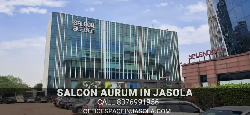 Main glass facade of Salcon Aurum Plot No 4 Jasola District Centre South Delhi.