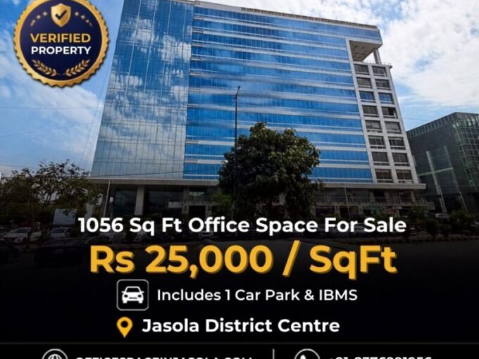 Premium 1056 sqft pre rented office space for sale in Jasola, featuring Grade-A infrastructure and immediate ROI